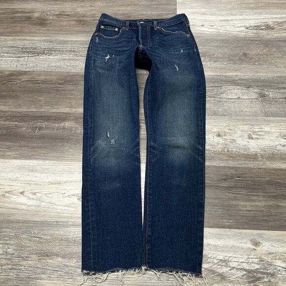 Levis 501 Faded Blue Womens 25x28 Button Fly Frayed Hem Straight Jeans Red Tab - Picture 1 of 13